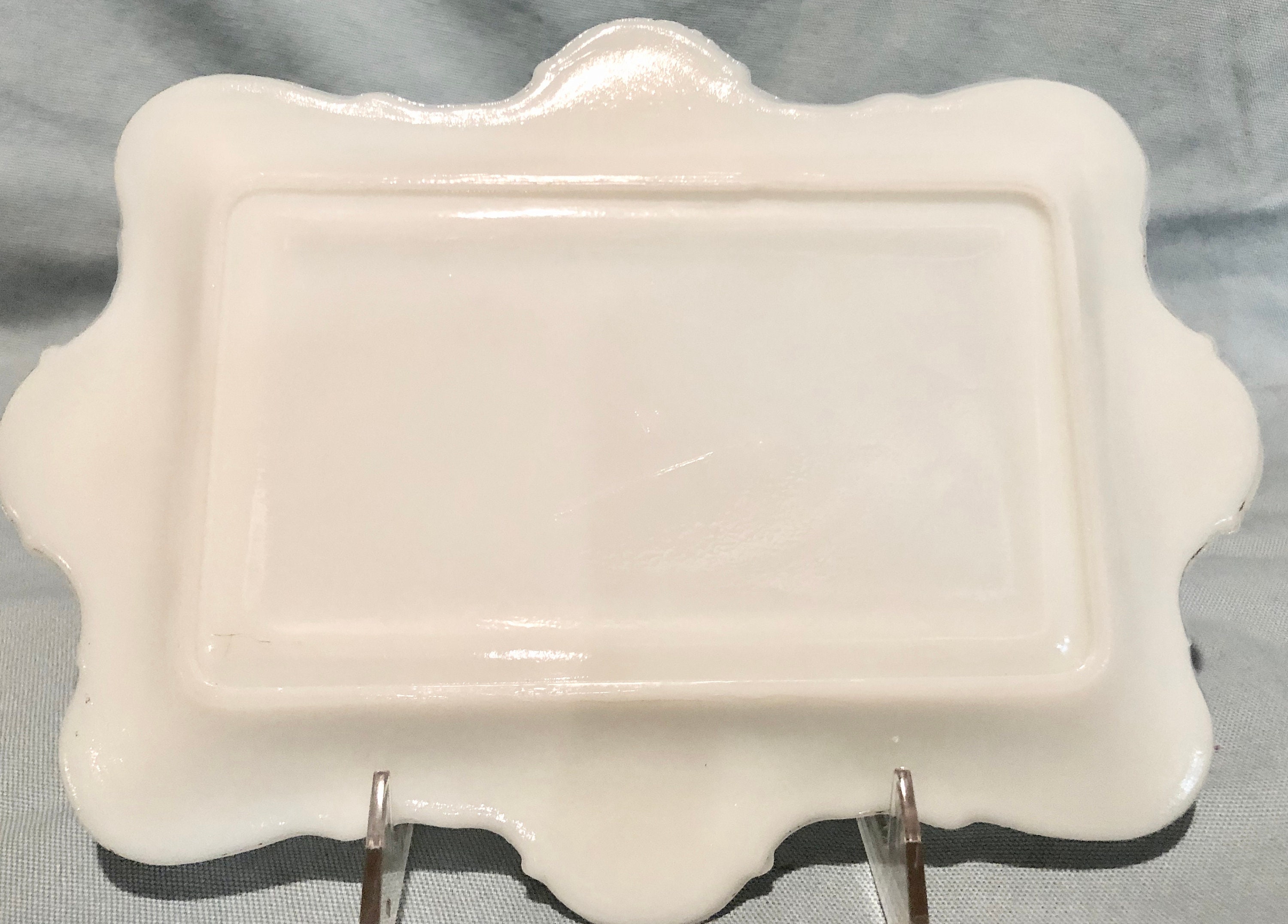 White Milk Glass Vintage Serving Tray/Vanity Tray with Fruit Pattern