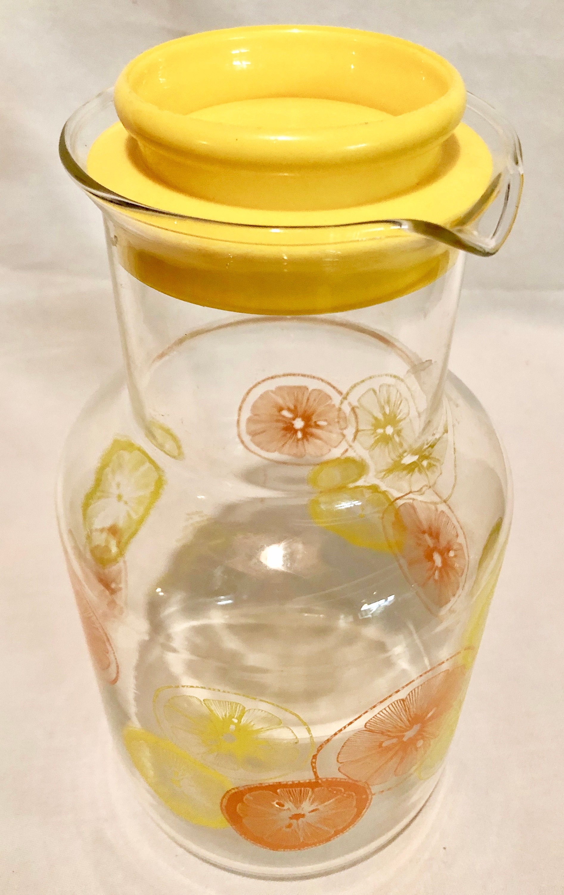 Vintage Pyrex Glass 2 Liter Orange and Lemons Juice Carafe with Lid