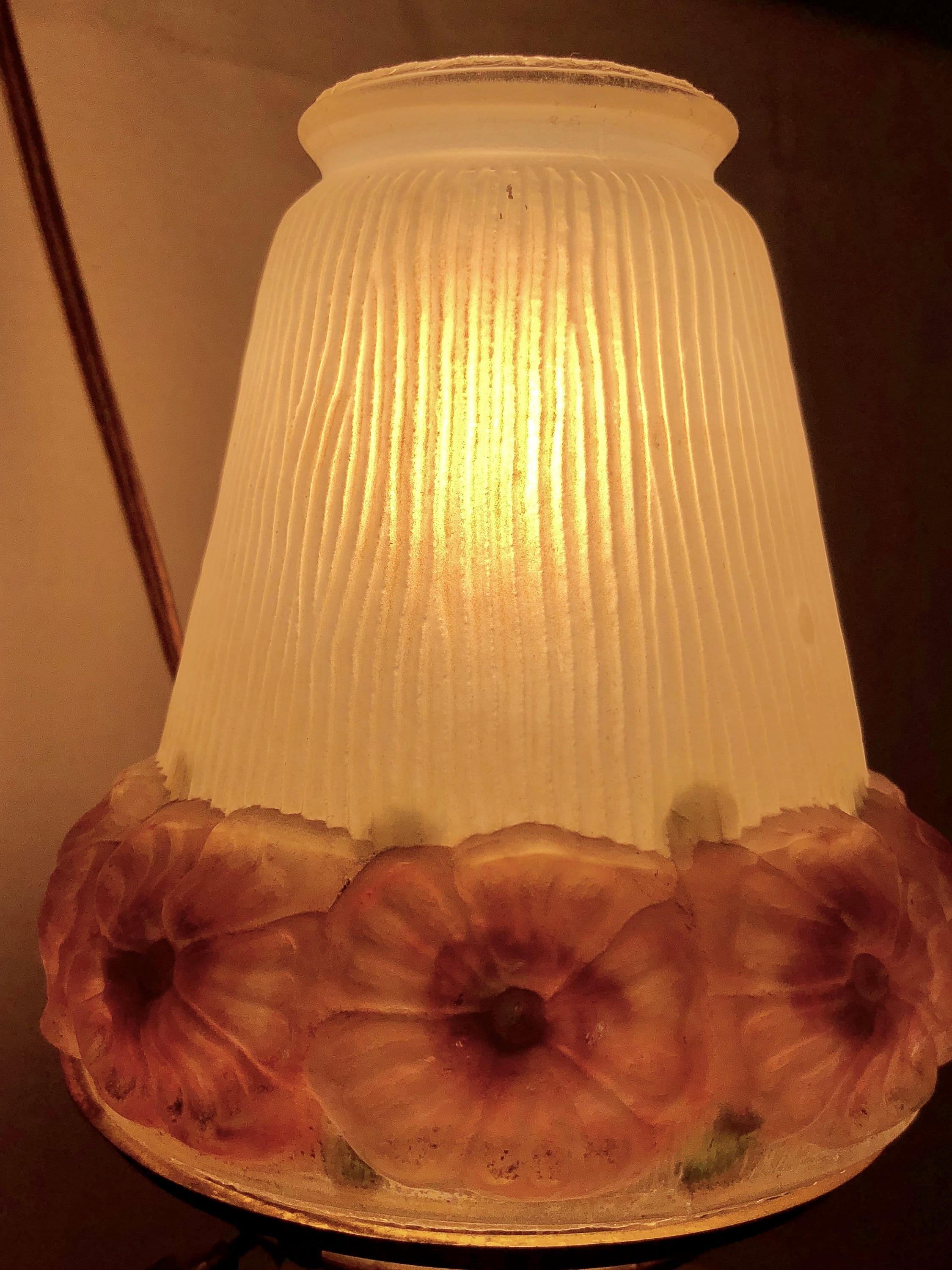 Antique Victorian Frosted White Glass Lamp Shade with Hand Painted Rose