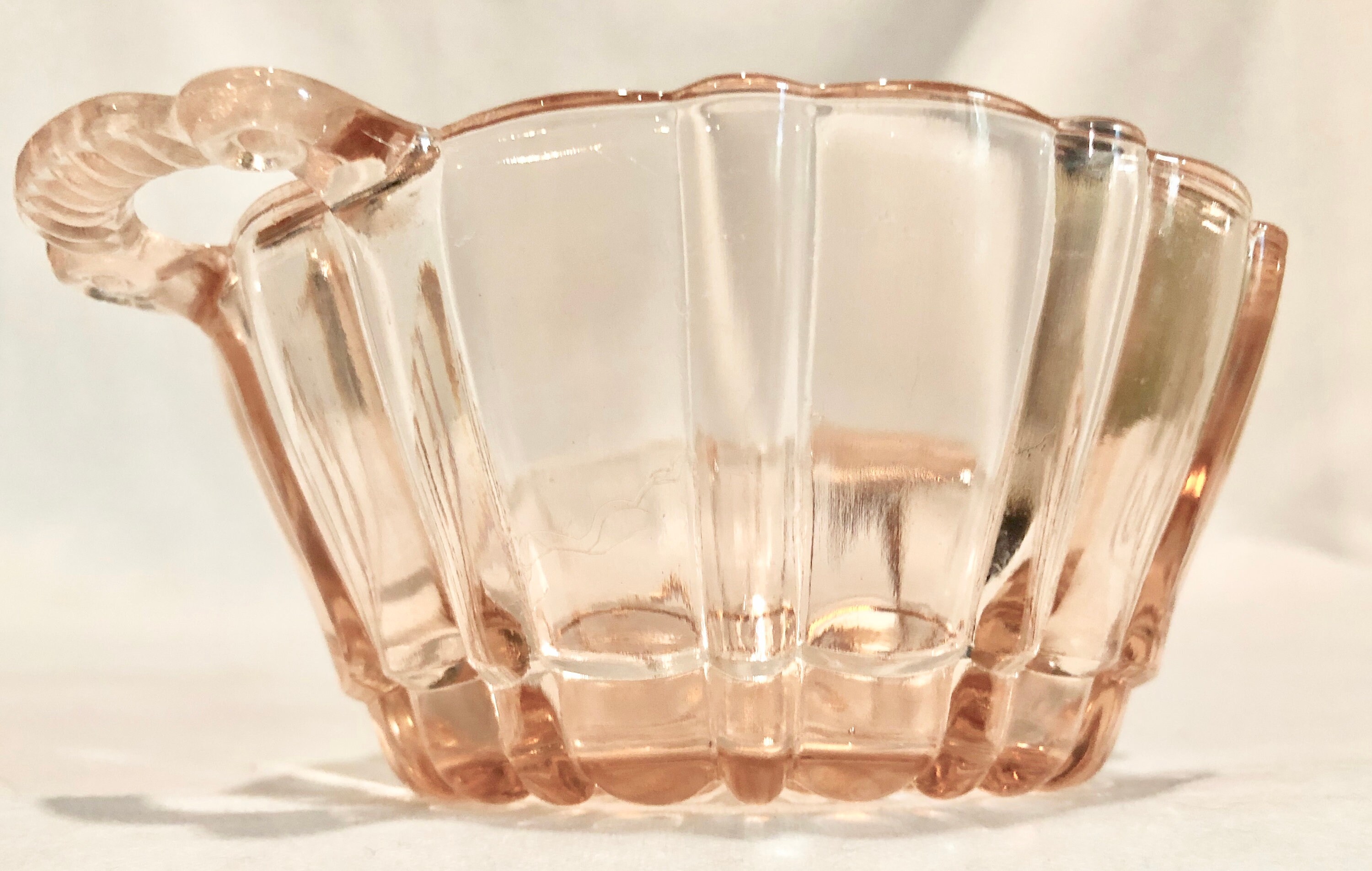 Blush Pink Depression Glass 'Oysters and Pearls' Two Handled Compote