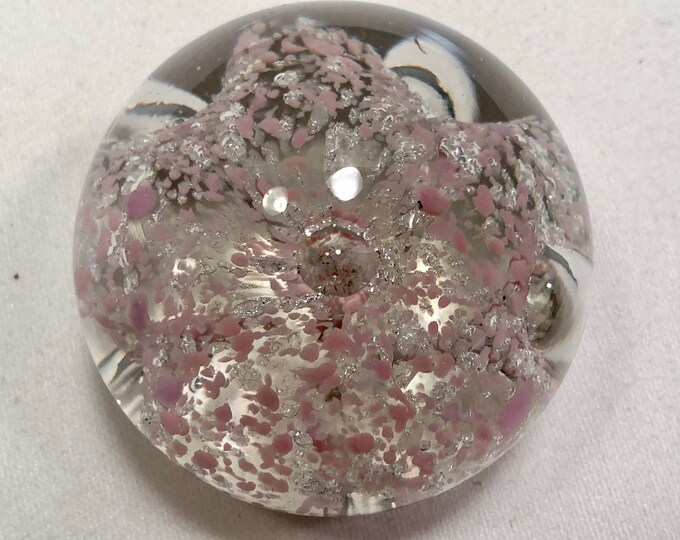 Vintage Pink and Silver Shimmer Floral Glass Paperweight