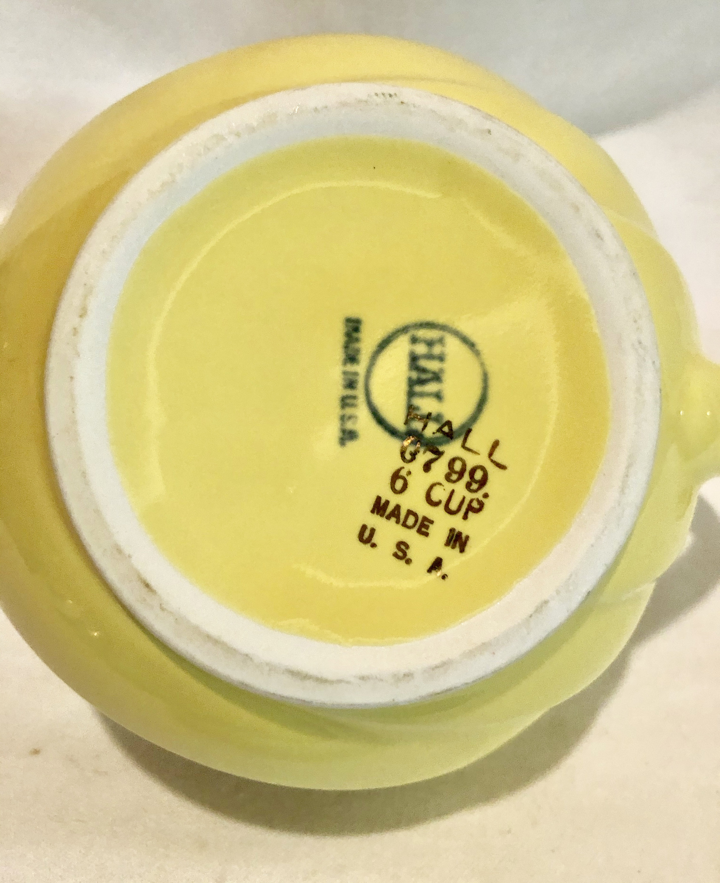 Vintage Halls Pottery Yellow Teapot with Gold Leaf , No 0799, 6 Cup