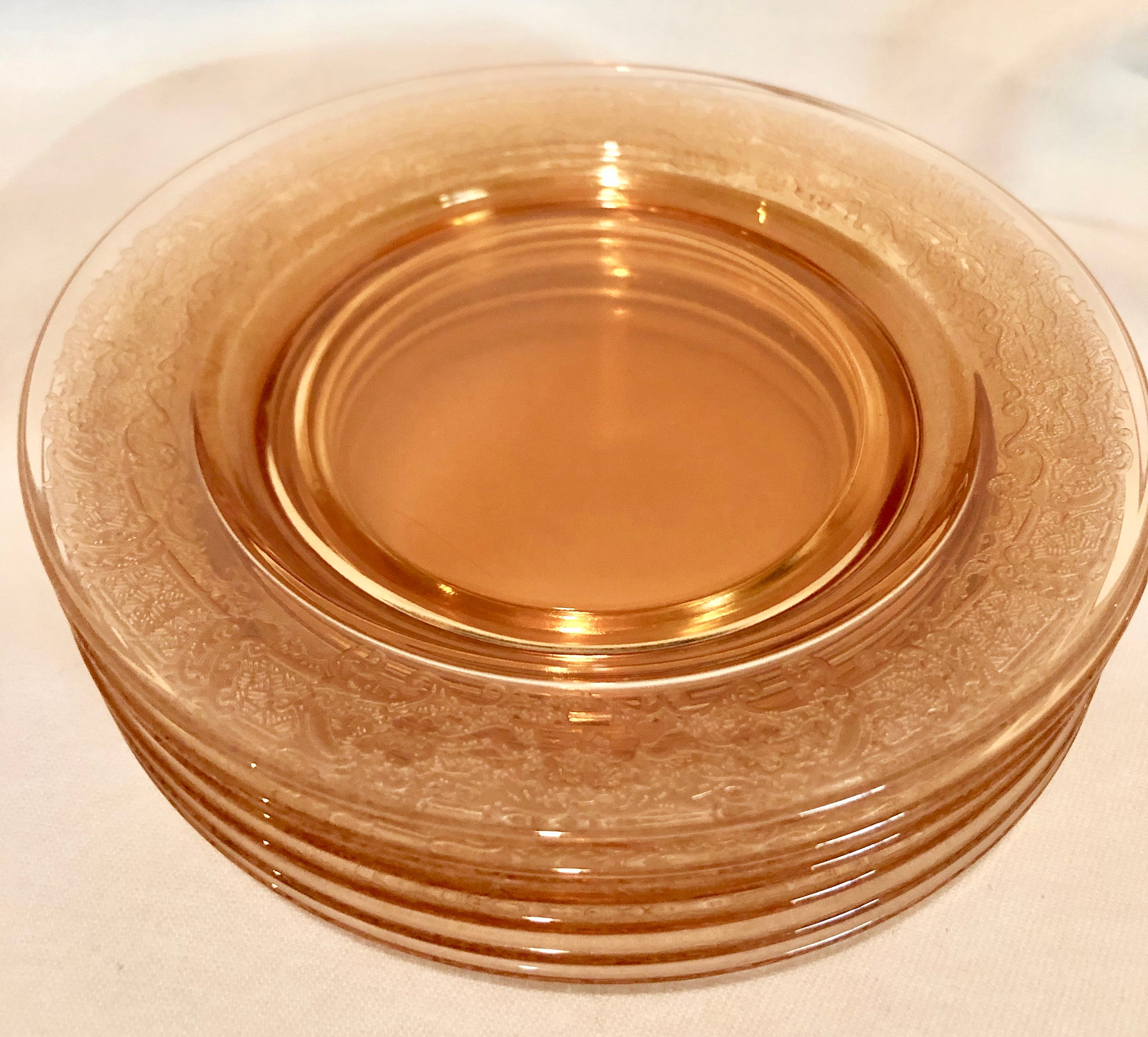 Vintage Amber Art Nouveau Floral Depression Glass Dessert/Luncheon