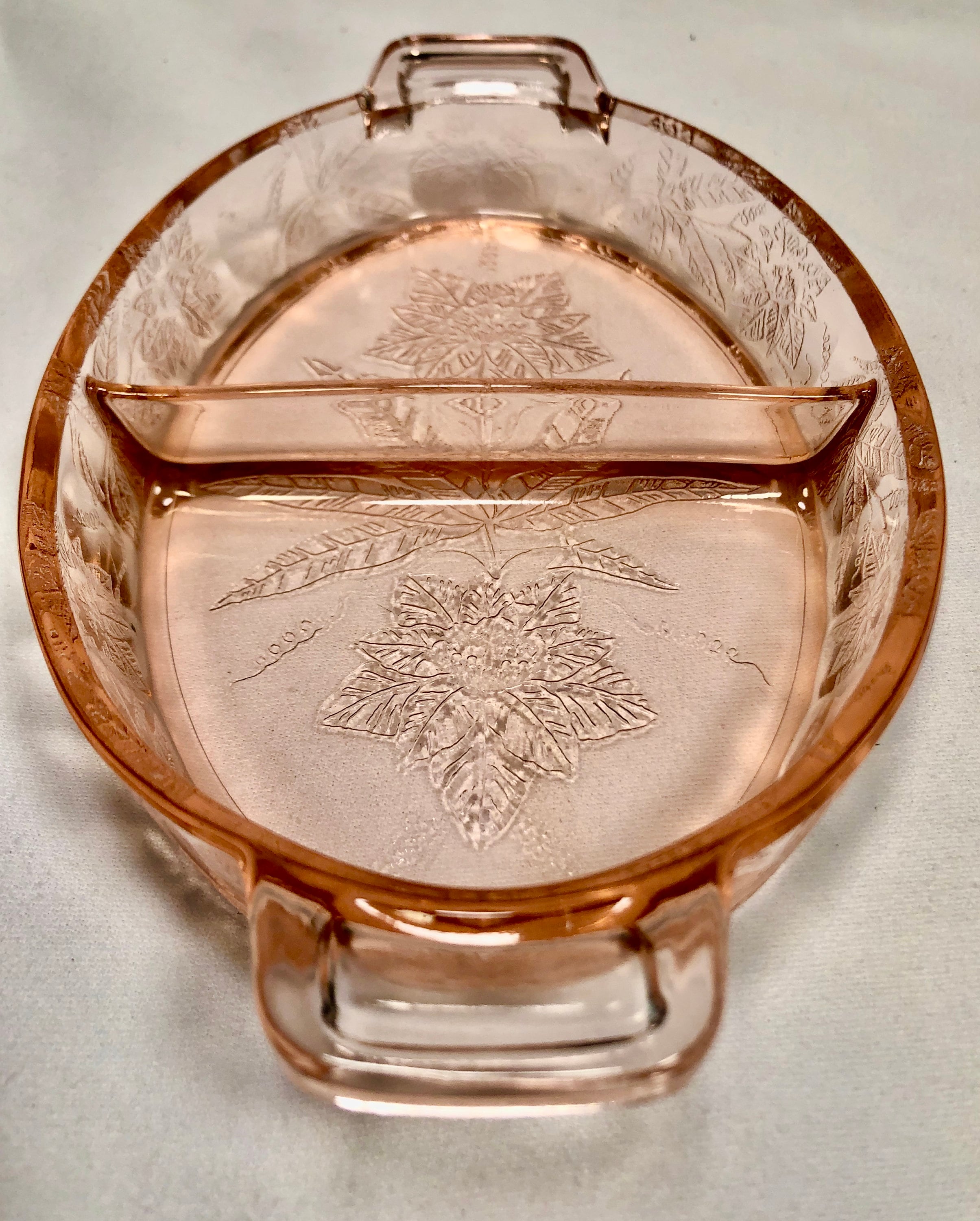 Vintage Blush Pink Depression Glass Divided Serving Dish Pattern