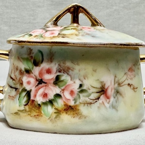 Antique Porcelain Hand Painted Floral Two Handled Covered Sugar, CT Alt Masse, Germany
