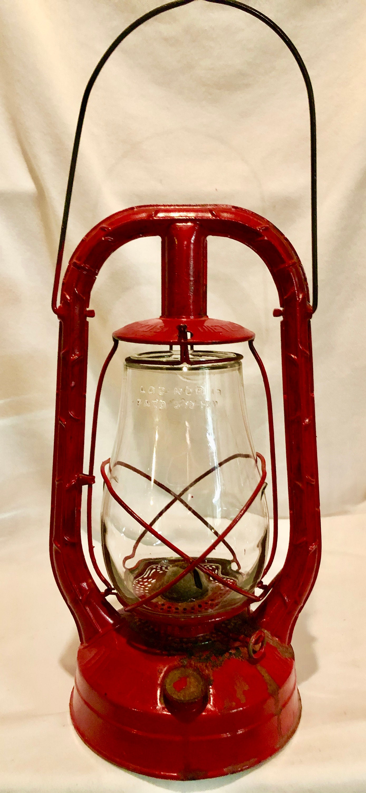 Antique Monarch Dietz Red Kerosene Lantern with Clear Fitzall Glass Globe
