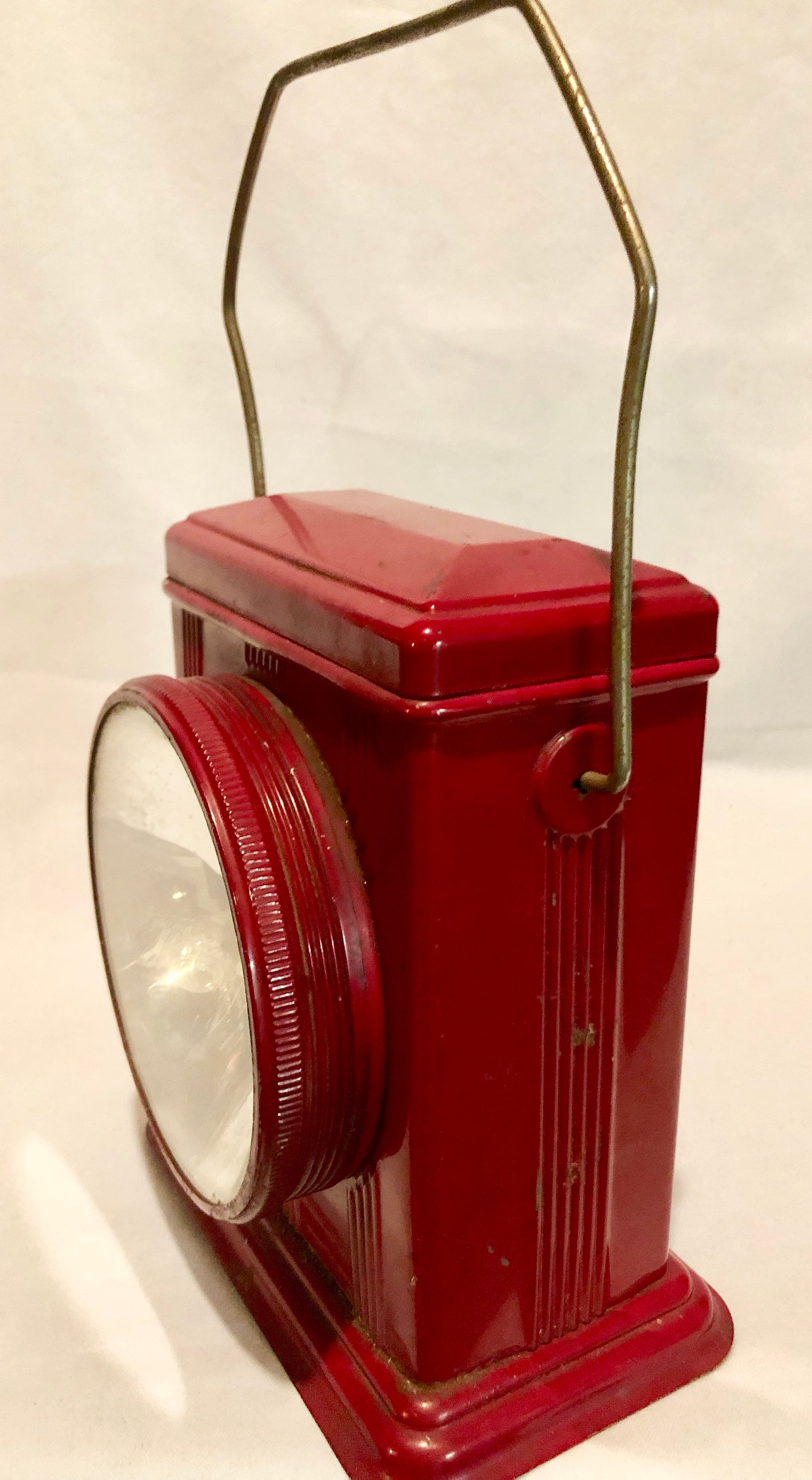Vintage Large Red Battery Operated Metal/Steel Lantern/Flashlight with