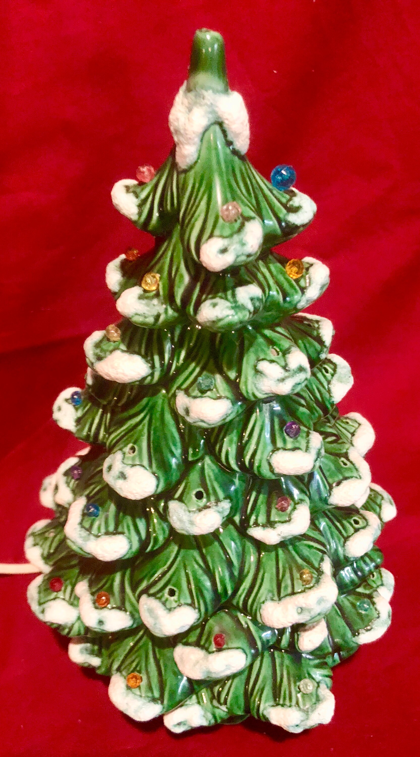 Vintage Small Green Ceramic Lighted Christmas Tree