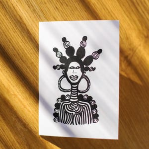 Postcard - African woman, original creation, Indian ink drawing - A6 format