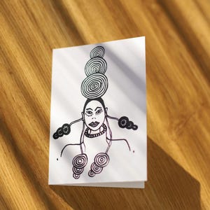 Ansichtkaart - Aziatische vrouw, originele creatie, tekening met Oost-Indische inkt - A6-formaat