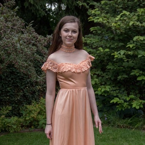Vintage Coral Prom Dress, Formal Dress, Bridesmaid Dress, Salmon Maxi Dress