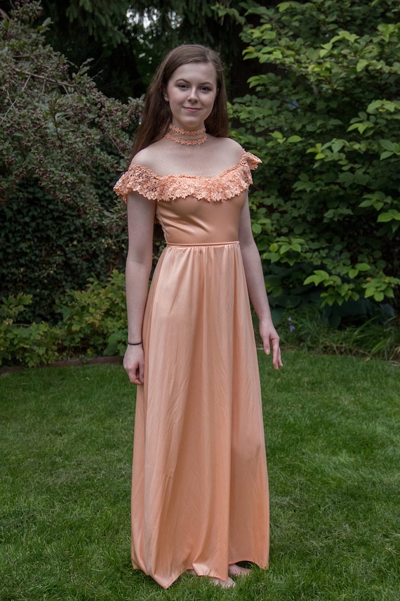 Vintage Coral Prom Dress, Formal Dress, Bridesmai… - image 1