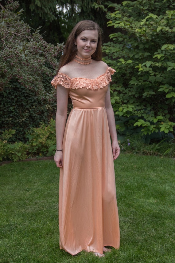 Vintage Coral Prom Dress, Formal Dress, Bridesmai… - image 3