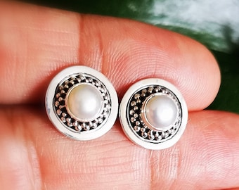 Freshwater Pearl Oorbellen, Pearl Stud Oorbellen, Silver Stud Oorbellen, Wedding Gift Pearl sieraden cadeau voor haar, cadeau voor mama, Bali Sieraden