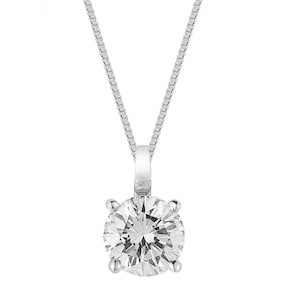 1 Ct Diamond Solitaire Pendant 6MM Round with 18" Chain 14k White Gold Over, Womens Diamond Necklace,Gift for her, Gift for Mom