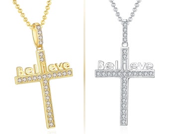1 Ct Diamond Cross Pendant Necklace for Women and Men in 14K Gold Over, Jesus Cross Necklace, Gift for Her, Gift for Mom, Gift for Everyone