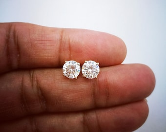 2 Ct Brilliant Round Diamond Stud Earrings, Women Diamond Earrings, Men Earrings, 14K White Gold, 14K Yellow Gold, Classic Everyday Earrings