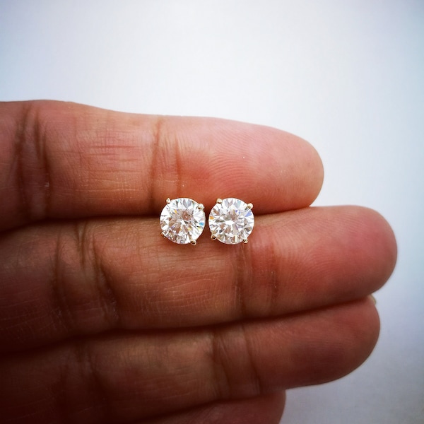 Clous d'oreilles diamant rond brillant 2 carats, boucles d'oreilles diamant pour femme, boucles d'oreilles homme, or blanc 14 carats, or jaune 14 carats, boucles d'oreilles classiques de tous les jours