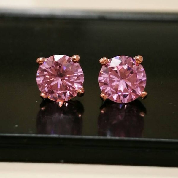 1 Ct Pink Diamond Stud Earrings Diamond Studs Women's Diamond Solitaire Earrings 14k White Gold or Rose Gold Over Earrings Classic Earrings