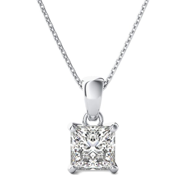1 Ct Diamond Pendant Necklace in 14K White/Yellow/Rose Gold Over, Women's Necklace, Princess Cut Square Created Diamond Pendant,