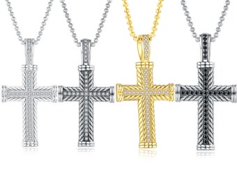 Brilliant Diamond Cross Necklace in 14K Gold Finish, Women Necklace, Mens Necklace, Cross Pendant, Religious Jewelry, Jesus Cross Necklace