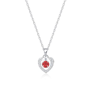 Damen Tanzender Stein Halskette, Roter Rubin und Herz Diamant Anhänger Halskette in 14K Weißgold Farbe mit 45 cm Kette, Geschenk für Sie