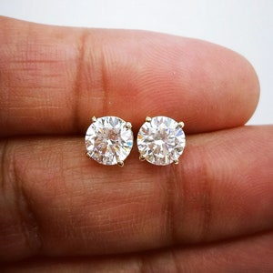 2 Ct Brilliant Round Diamond Stud Earrings, Women Diamond Earrings, Men Earrings, 14K White Gold, 14K Yellow Gold, Classic Everyday Earrings 14K Rose Gold