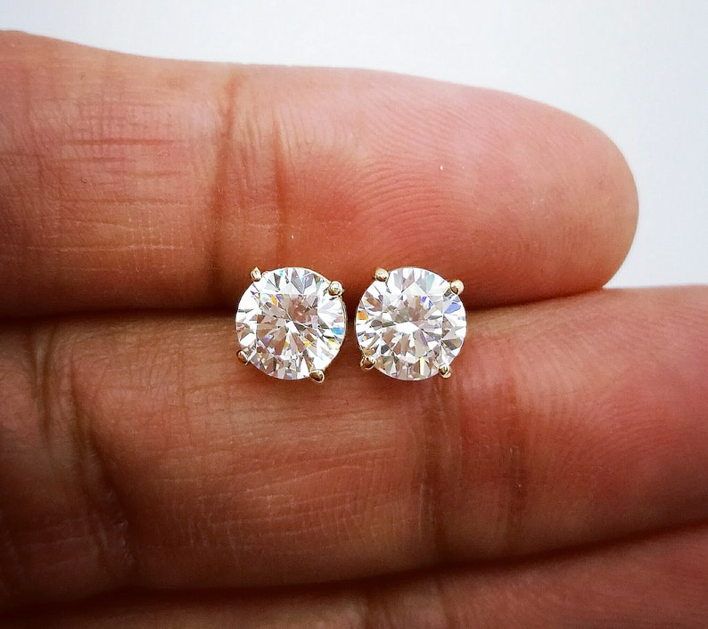 2 Ct Brilliant Round Diamond Stud Earrings, Women Diamond Earrings, Men Earrings, 14K White Gold, 14K Yellow Gold, Classic Everyday Earrings 14K Rose Gold