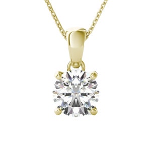 1 Ct Round Diamond Solitaire Pendant Necklace with 18&quot; Chain 14k Yellow Gold Over, 6MM D/VVS1 Round Brilliant Cut,  Womens Diamond Necklace