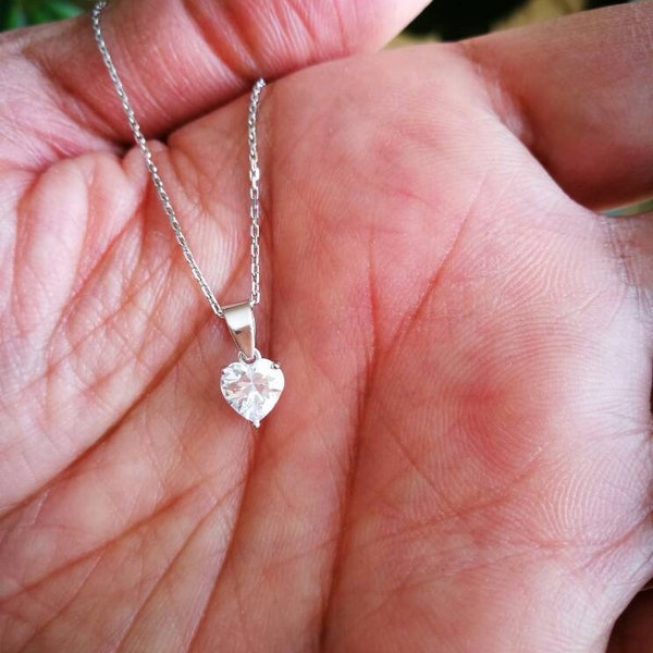 1 Ct Diamond Heart Shape Pendant Necklace, Women's Diamond Pendant Necklace 14K White Gold over with 18" Inch Chain, Gift for Mom