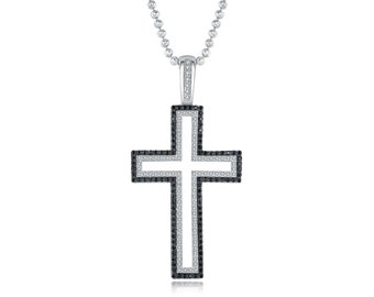 Diamond Cross Pendant Necklace, Religious Pendant, White Diamond Cross Pendant, Black Diamond Cross Pendant, Gift for mom, Gift for her