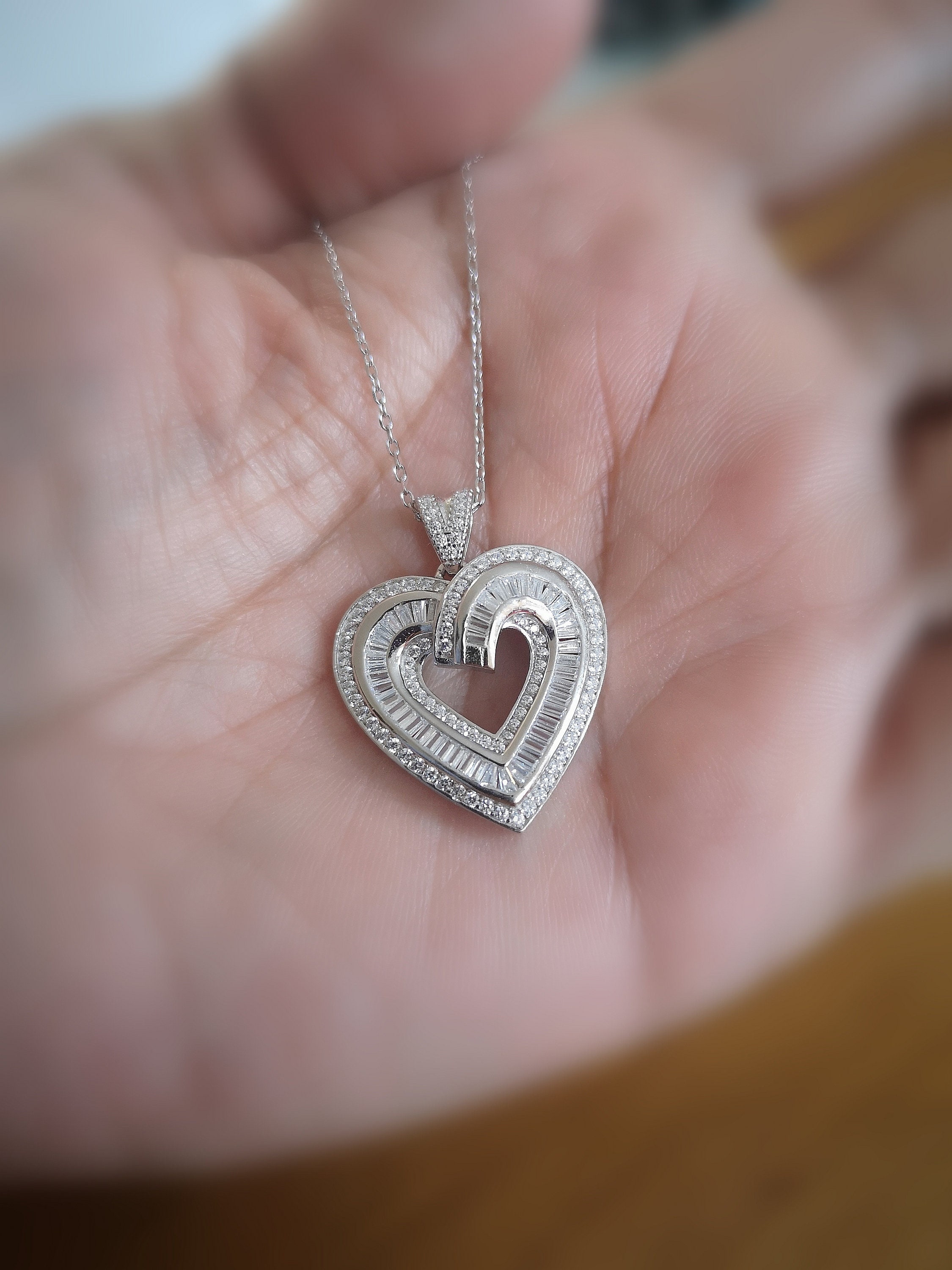 2 Ct Diamond Heart Pendant Necklace in 14K White Gold Finish Etsy