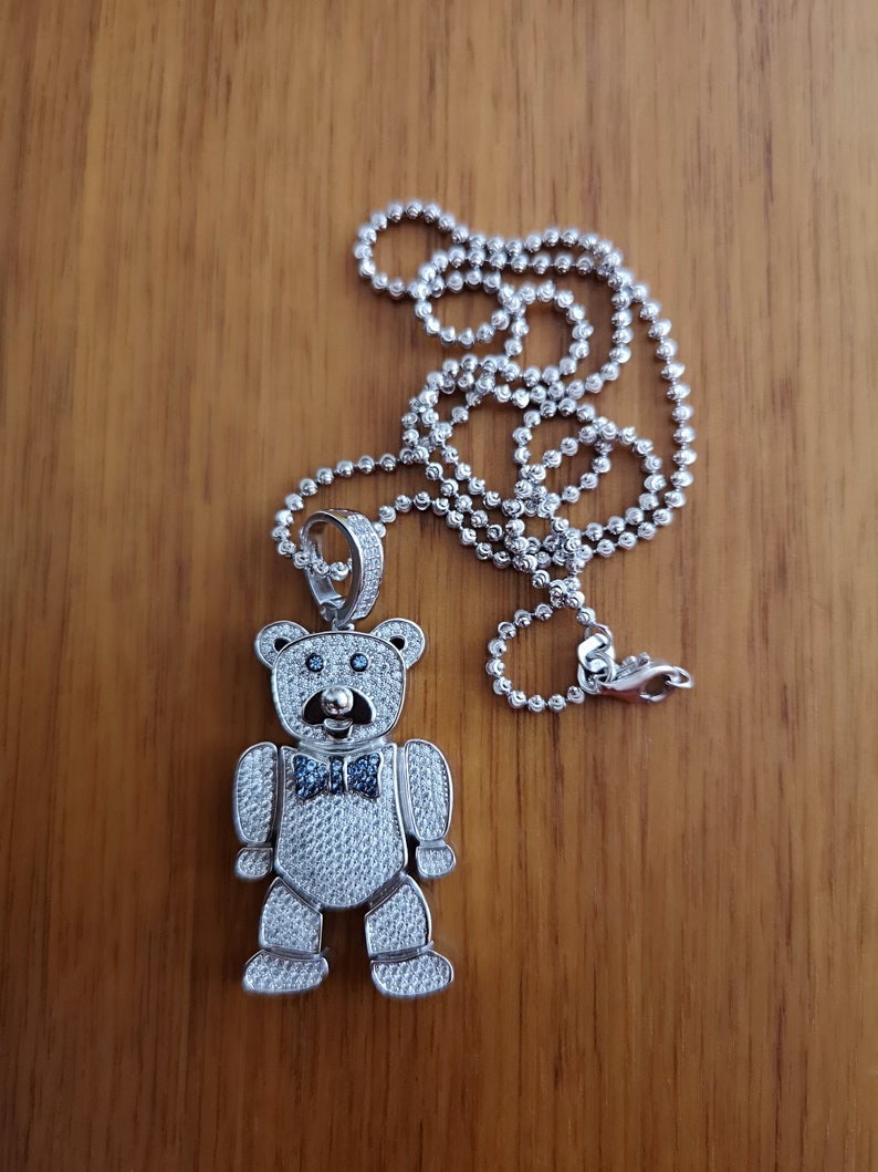 Teddy Bear Pendant Necklace with Chain in 14K Yellow/14K White Etsy