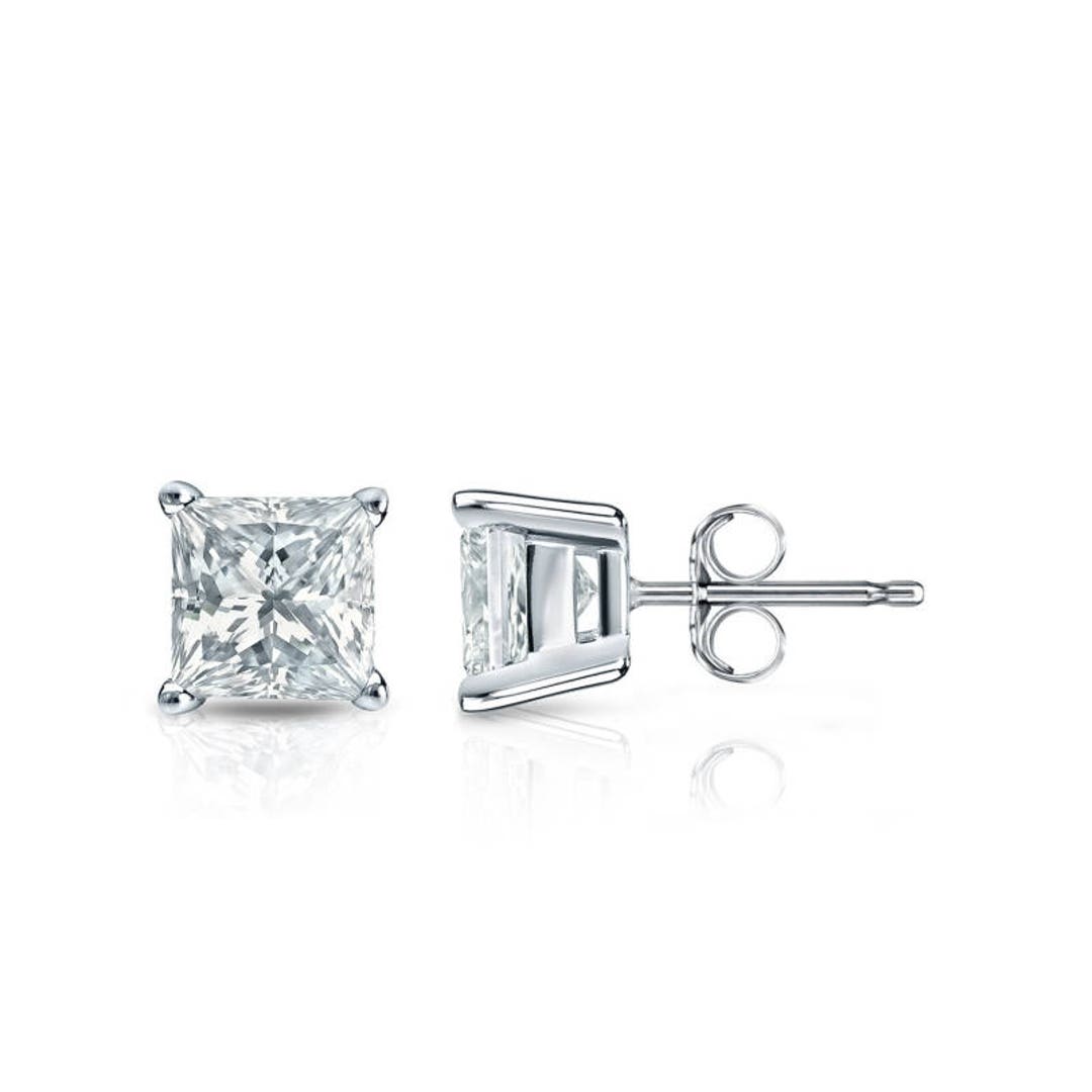 1/2ct Diamond Earrings Princess Cut Solitaire Earrings, Women's Men's
