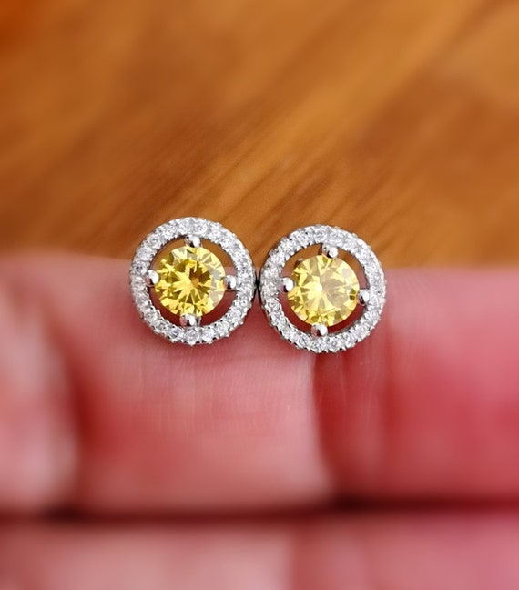 2 Ct Round Cut Diamond 14k White Gold Finish Halo Stud Earrings For Women's 