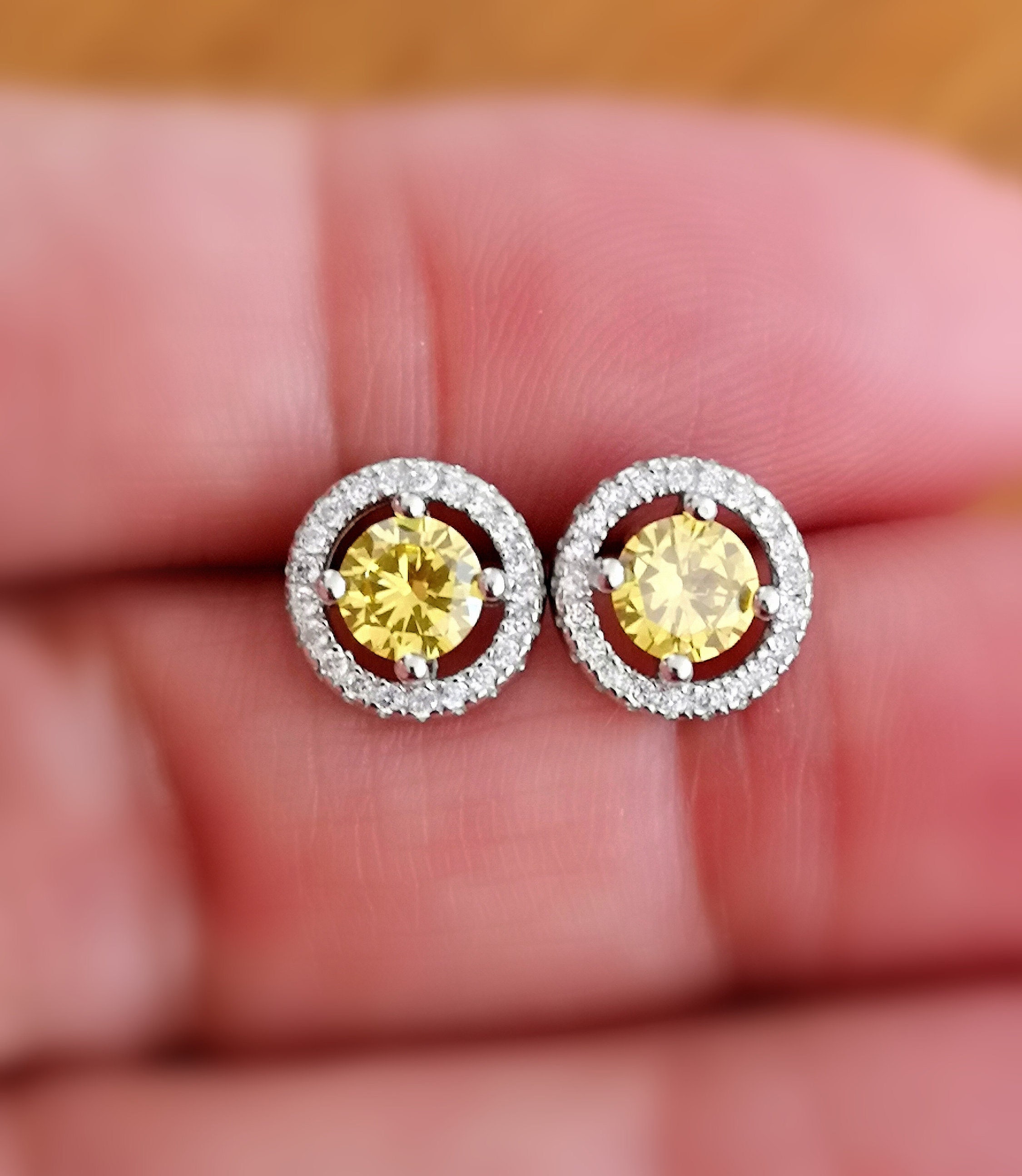 1 Ct Diamond Stud Earrings in 14K White Gold Over Halo | Etsy UK