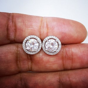3Ct Diamond Halo Earring in 14K White Gold over Everyday Diamond Earrings, Womans Diamond Studs, Gold over Diamond Stud Earring, Man Earring