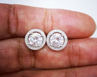 14K Yellow Gold Over Round Cut Simulated Diamond Halo Stud Earrings For Men's 