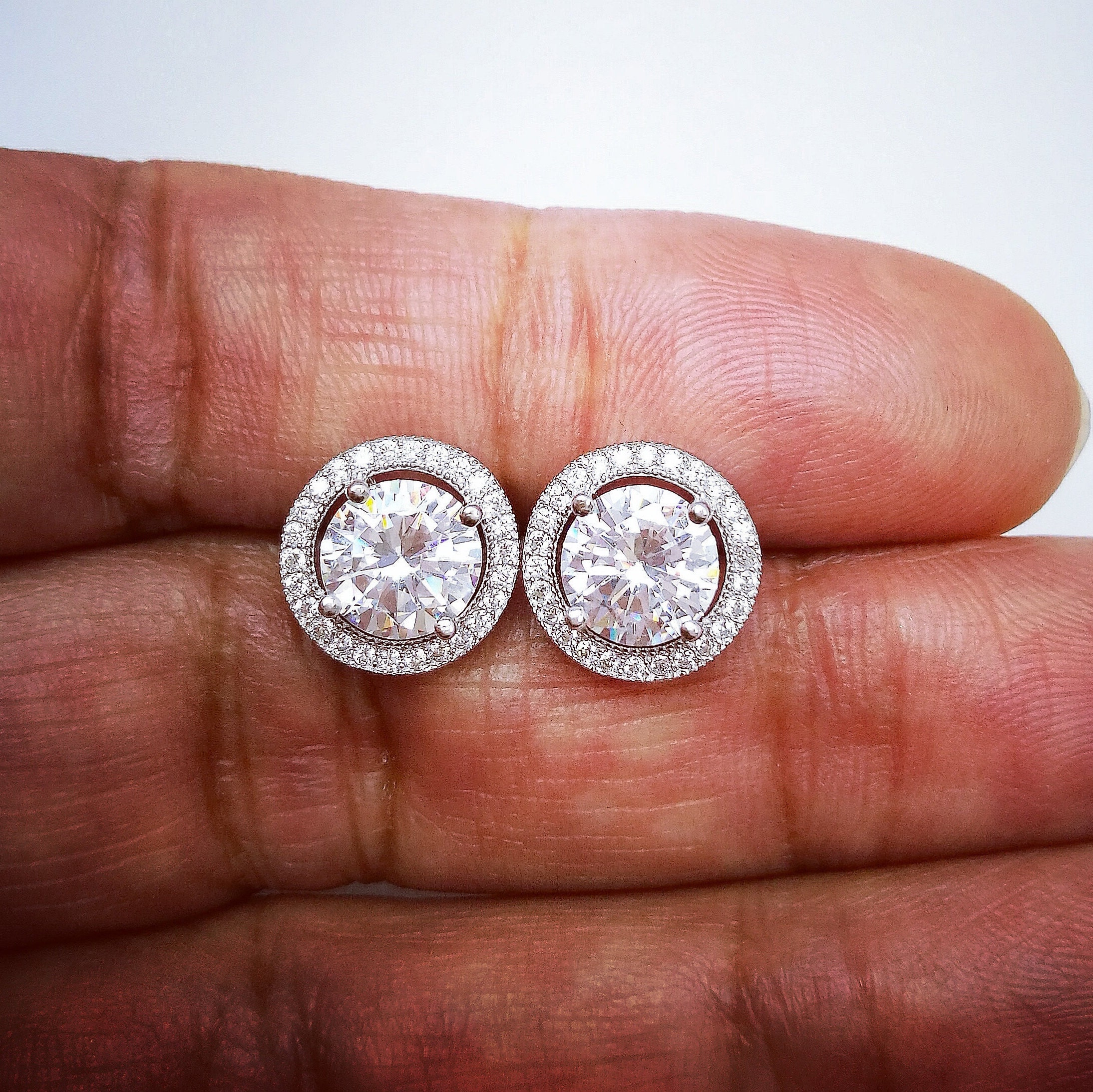 Details about   3 Ct Round VVS1/D Clear Diamond Halo Stud Women's Earrings 14k White Gold Over