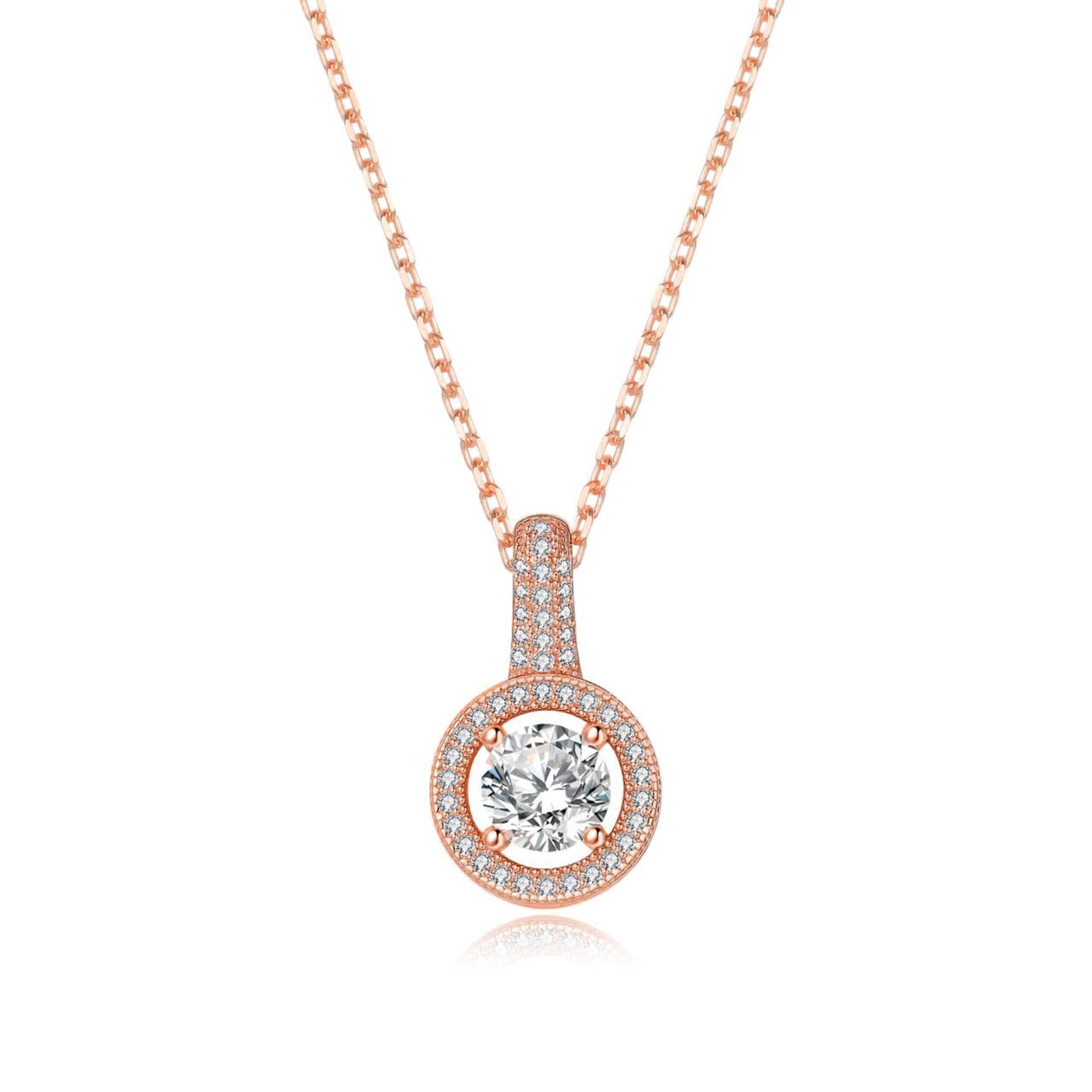 1.50 Ct Diamond Pendant Necklace, Halo Pendant Necklace in