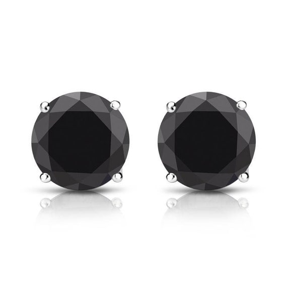 14K Yellow Gold Created Round Black Diamond Push Back Stud Earrings 3-8mm