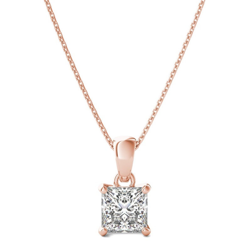 1 Ct Princess Cut Diamond Pendant Necklace In 14k White Gold Etsy