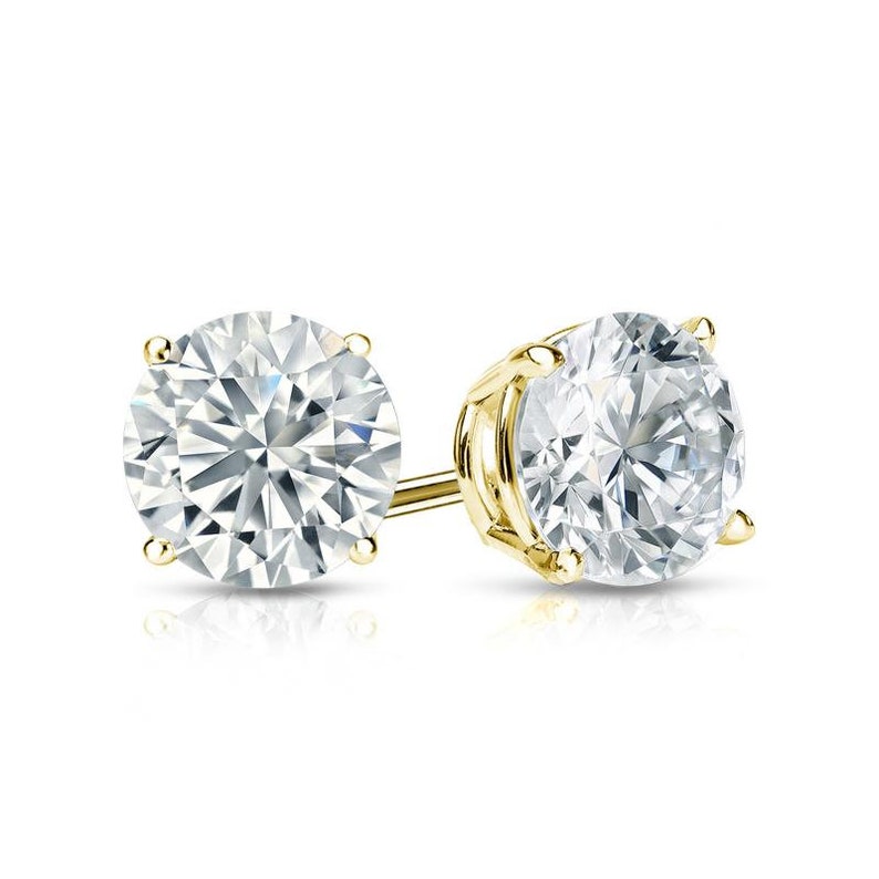 2 Ct Brilliant Round Diamond Stud Earrings, Women Diamond Earrings, Men Earrings, 14K White Gold, 14K Yellow Gold, Classic Everyday Earrings 14K Yellow Gold