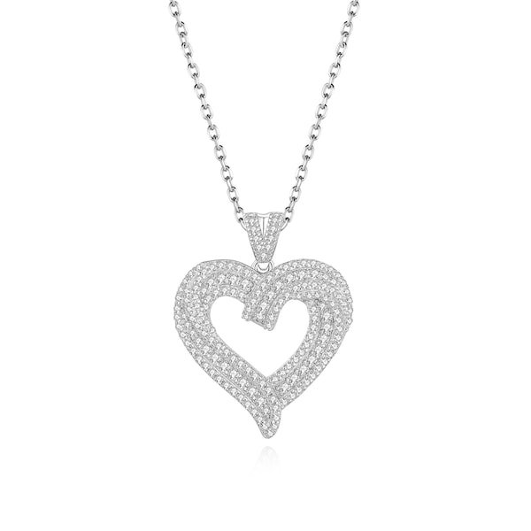 Collier pendentif coeur diamant 2 carats pour femme avec chaîne, collier diamant, pendentif coeur, cadeau Saint Valentin