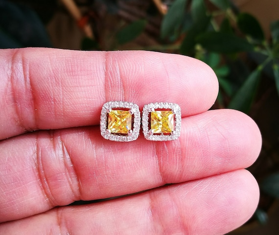 2.53 ctw Princess Cut Yellow Sapphire & Diamond Hoop Earrings in 14k white  gold (SSE-5094)