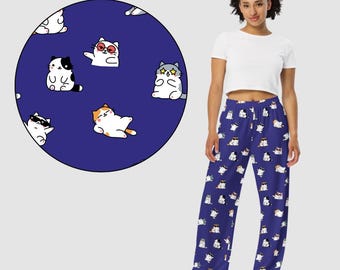 Quirky Cat Print Wide-leg PJ Bottoms