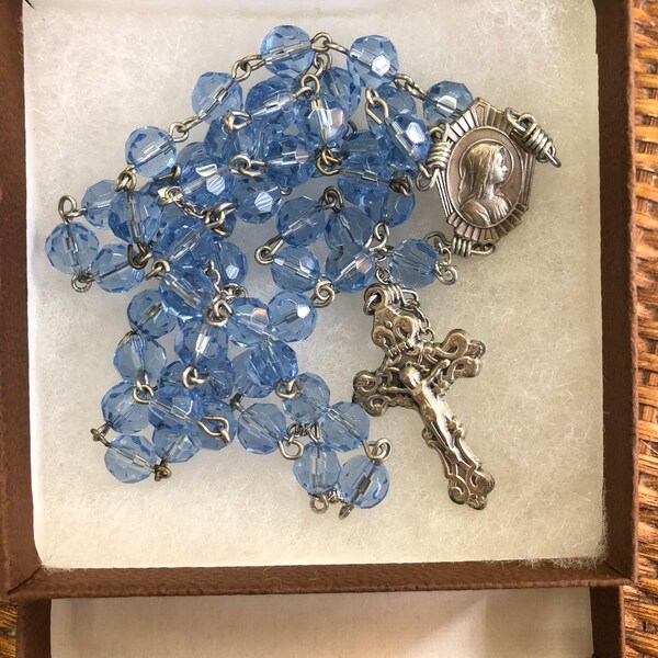 Light Blue Glass Rosary Beads