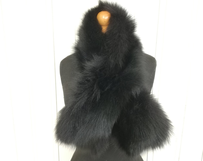 Real fox fur pieced scarf black color, fox fur Neck Warmer , fox fur wrap scarf , real fur neckwarmer , fox fur shawl ,  gift for womens