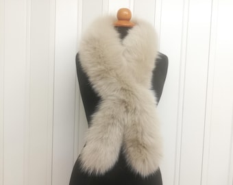 Handmade Fox Fur Scarf,  Beige color Pull Through Shawl