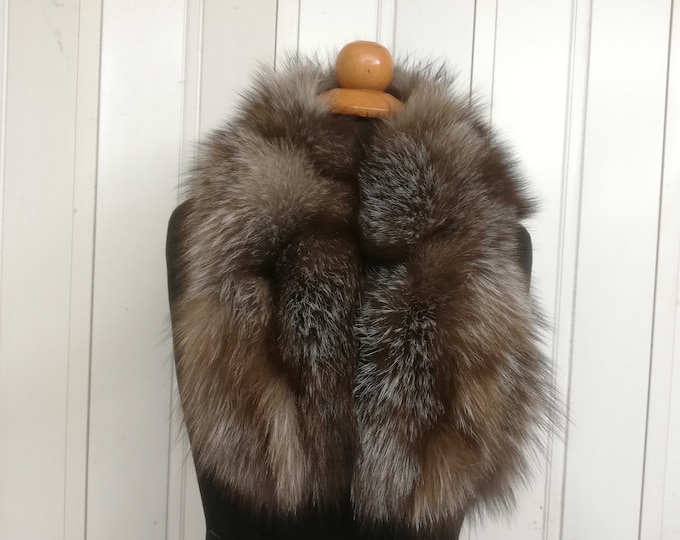 Real fox fur collar ,Real fur shawl crystal brown color , Winter blue frost fur collar,  fox fur neckwarmer , Gift for women's and girls